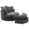 360° Swivel Accent Barrel Chair With Storage Ottoman & 4 Pillows, Modern Chenille Leisure Chair Round Accent For Living Room - Gray - Image 20