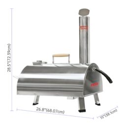 Pizza Oven Outdoor 12" Automatic Rotatable Pizza Ovens Portable Stainless Steel Wood Fired Pizza Oven Pizza Maker With Built-In Thermometer Pizza Cutter Carry Bag - Silver