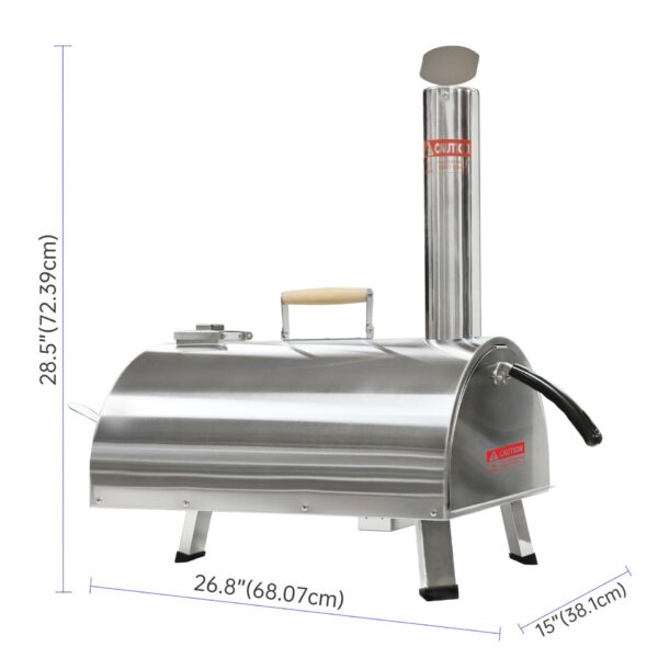 Pizza Oven Outdoor 12" Automatic Rotatable Pizza Ovens Portable Stainless Steel Wood Fired Pizza Oven Pizza Maker With Built-In Thermometer Pizza Cutter Carry Bag - Silver