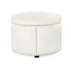 Elegant Round Ottoman With Studded Rim - Beige - Image 6
