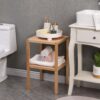 2 Tier Birch Bathroom Shelf, Narrow Shelving Unit, Multifunctional Storage Rack, Corner Rack, For Kitchen, Living Room, Bedroom, Entryway, Bathroom - Natural Wood - Image 2