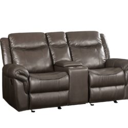 Lydia - Leather Aire Motion Loveseat With USB Console - Brown