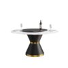 59.05" Modern Artificial Stone Round Carbon Steel Base Dining Table, Black Artificial Stone Turntable - White / Black - Image 9