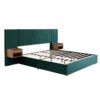 Upholstered King Size Bed Frame Of Velvet Tufted Headboard With Floating Nightstand LED / USB Built-In - Dark Green - Image 5