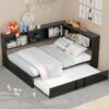 Full Size Daybed With Trundle, Storage Cabinets And USB Ports - Black - Image 2
