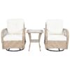 3 Piece Outdoor Chair & Table Set Chat Set 2 Person Rattan Seating Group With 2 Swiveling And Rocking Chairs And A Square Table For Garden, Patio, Or Balcony - Natural - Image 10