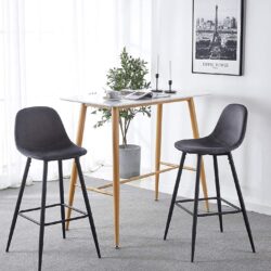 Bar Stools (Set of 2) Velvet Barstool Modern Counter Bar Height Chair With Back, Sturdy Metal Legs & Footrests, Island Stool For Kitchen Bar - Dark Gray