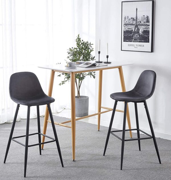 Bar Stools (Set of 2) Velvet Barstool Modern Counter Bar Height Chair With Back, Sturdy Metal Legs & Footrests, Island Stool For Kitchen Bar - Dark Gray