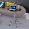 Adjustable Height Black Tempered Glass Table Desk Table With Lockable Wheels - Transparent / White - Image 4