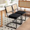 Dining Chairs, Velvet Rattan Side Accent Chairs With Painted Legs, Modern Mid - Century Breuer Designed Chairs, Upholstered Dining Living Room Kitchen Chairs (Set of 2) - Black - Image 3