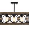 4 Light Square Kitchen Island Lights Ceiling Light Farmhouse Dining Room Light Fixture, Wood And Metal Rectangular Ceiling Light, Ceiling Lighting For Living Room, Conference Room, Home Office - Black - Image 14