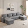 Chenille Modular Sectional Sofa, U Shaped Reversible Couch, Free Combination, 6 Seat Sleeper Sofa Bed With Ottoman, Convertible Oversized Indoor Furniture - Gray - Image 14