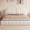 Queen Size Upholstered Platform Bed, Polyester - Beige - Image 14