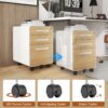 3 Drawer Mobile File Cabinet Under Desk Office, Simple Style Versatile Storage Cabinet For Legal / Letter / A4 Files, 5 Wheel Design Anti-Tilting Cold Rolled Steel Waterproof Moisture-Proof - White / Light Brown - Image 22