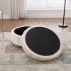 Upholstered Round Ottoman With Reversible Lid, Storage Stool, Channel Tufted Pumpkin Shape Footstool For Living Room, Bedroom And Office - Beige - Image 7