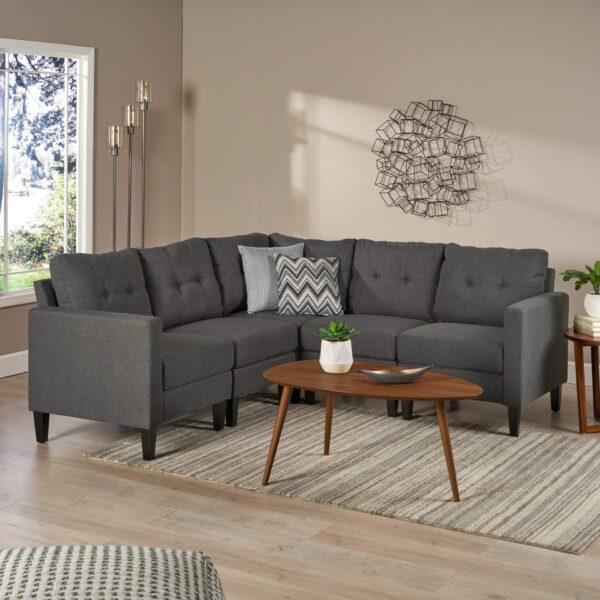 5 Piece Upholstered Sectional - Dark Gray