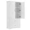 Tall Bathroom Storage Cabinet, With Two Doors And Drawers, Adjustable Shelf, MDF Board - White - Image 13