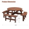 8 Person Wooden Picnic Table, Outdoor Camping Dining Table With Seat, Garden, Diy With 4 Built-In Benches, 2220Lb Capacity - Brown - Image 2
