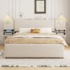 Queen Size Upholstered Platform Bed With Reading Lights, Drawers, Trundle And Shelves - Beige - Image 13