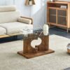 Modern Rectangular Coffee Table With Tempered Glass Top - Natural Wood - Image 2