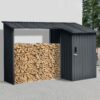 Outdoor Steel Firewood Rack And Metal Storage Shed, Two In One - Black - Image 6