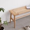 Woven Design Dining Bench For Dining Room, Bedroom - Natural Oak - Image 3