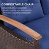 4 Piece Garden Furniture, Patio Seating Set, Outdoor Sofa Set, Wood Table And Legs - Brown / Blue - Image 6