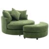 360° Swivel Accent Barrel Chair With Storage Ottoman & 4 Pillows, Modern Chenille Leisure Chair Round Accent For Living Room - Green - Image 22