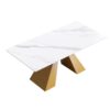 70.87" Modern Artificial Stone White Straight Edge Metal Leg Dining Table - White / Gold - Image 5