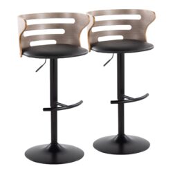 Cosi - Mid-Century Modern Adjustable Barstool With Swivel With Rounded T Footrest (Set of 2) - Black / Light Gray / Black