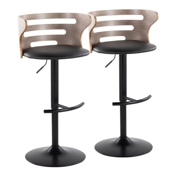 Cosi - Mid-Century Modern Adjustable Barstool With Swivel With Rounded T Footrest (Set of 2) - Black / Light Gray / Black