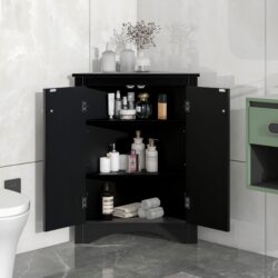 Triangle Bathroom Storage Cabinet With Adjustable Shelves, Freestanding Floor Cabinet For Home Kitchen - Black
