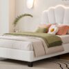 Twin Size Upholstered Flower-Shape Bed, Elegant Flowers Headboard With LED Light Strip, Sherpa Fabric Platform Bed With Slats Support - White - Image 15