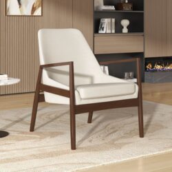 Accent Chair, Mid-Century Modern Armchair With Solid Wood Frame, Reading Leisure Chair With High Back For Living Room - Beige