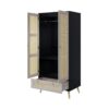 Tall Armoire Wardrobe Closet With 2 Rattan Doors & 1 Drawer, Boho Clothes Storage Cabinet With Hanging Rod For Bedroom - Natural / Black - Image 6