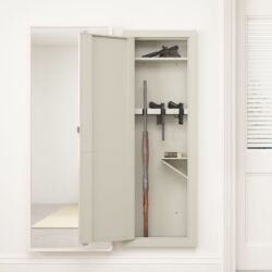 Wall Gun Safe, Gun Safes For Home, Gun Safes & Cabinets, Wall Safes Between The Studs, Quick Access Rifle Safe With Removable Shelf And Digital Keypad - White