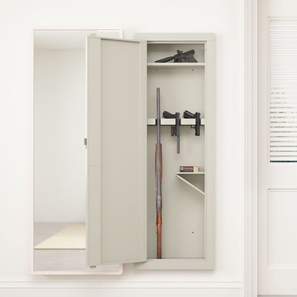 Wall Gun Safe, Gun Safes For Home, Gun Safes & Cabinets, Wall Safes Between The Studs, Quick Access Rifle Safe With Removable Shelf And Digital Keypad - White