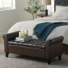 Hayes Contemporary Armed Storage Bench With Button Tufting - Brown - Image 6