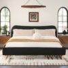 Roman - King Curved Headboard Upholstered Platform Bed - Ebony Black - Image 7