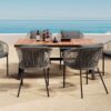 7 Pieces Patio Dining Set, All-Weather Outdoor Furniture Set With Dining Table And Chairs, Acacia Wood Tabletop, Metal Frame, For For Garden, Backyard, Balcony - Gray - Image 9