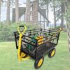 Steel Garden Cart, Heavy Duty 1400 Lbs Capacity, With Removable Mesh Sides To Convert Into Flatbed, Utility Metal Wagon With 2-In-1 Handle And 16 In Tires, Perfect For Garden, Farm, Yard - Black - Image 9