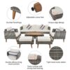 6 Pieces All Weather Sofa Set, Outdoor Rattan Sofa With Double Cushions, Wood Legs Wood Table Top - Beige / Gray - Image 4
