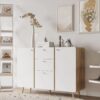 Sideboard Buffet Cabinet With 3 Drawers & 2 Doors, Buffet Cabinet With Adjustable Shelves For For Living Room Dining Room Hallway, Kitchen - White - Image 2