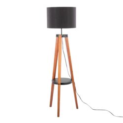 Compass - Mid-Century Modern Floor Lamp With Shelf - Walnut / Black