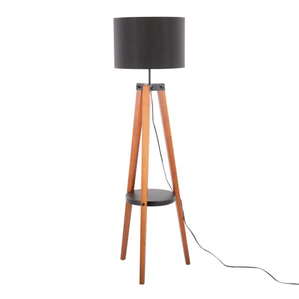 Compass - Mid-Century Modern Floor Lamp With Shelf - Walnut / Black