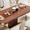 Top Dining Table With Gold Finish Corner, Pillar And Gold Finish Stainless Steel Base - Walnut Brown - Image 6