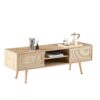 55.12" Rattan TV Cabinet, Double Sliding Doors For Storage, Adjustable Shelf, Solid Wood Legs, TV Console For Living Room - Natural - Image 3