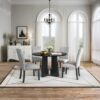 5 Piece Round Dining Table Set, Modern Dining Table And 4 Upholstered Chairs For Dining Room, Kitchen Room, Living Room - Gray / Black - Image 3