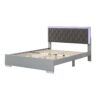 4 Piece Bedroom Sets Queen Size Upholstered Bed With LED Lights, Mirrored Nightstands And Dresser With Metal Handles And Legs - Gray - Image 3