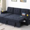 Ashlyn II - Woven Fabric Reversible Sleeper Sectional Sofa With Storage Chaise, Storage Arm, Cup Holder, Charging Ports, Side Pockets, and Pocket Coil Seating - Dark Gray - Image 11